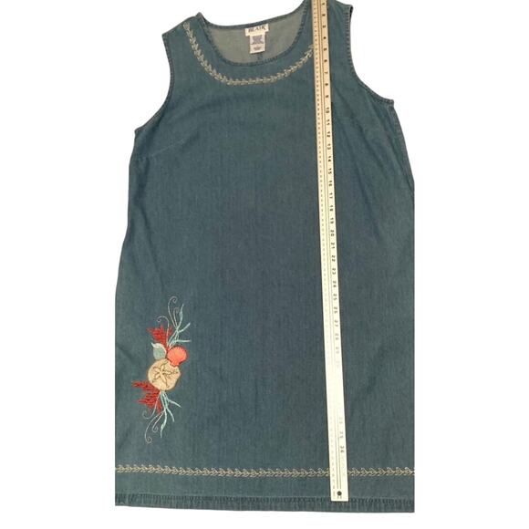 BLAIR Womens Dress Large 100% Cotton Denim Jumper Sleeveless Pockets Embroidery - Picture 5 of 10